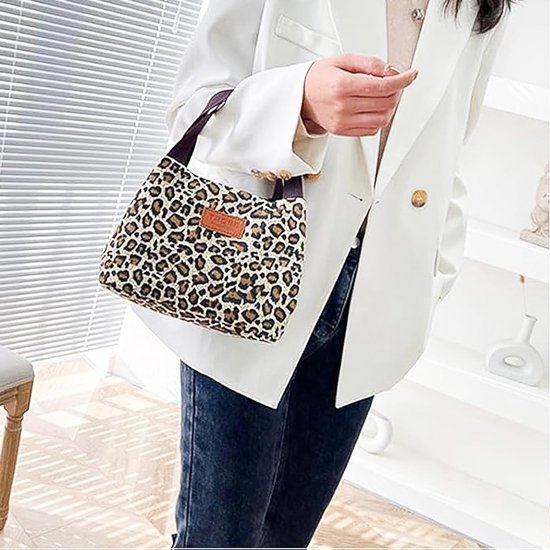 Pack of 2 Lunch Boxes - Square Lunch Bag voor Vrouwen - 5.28L Grote Capaciteit - Ontbijt Tas - Draagbaar en Vouwbaar - Waterdichte Leopard Zip van Merkloos — afbeelding 5