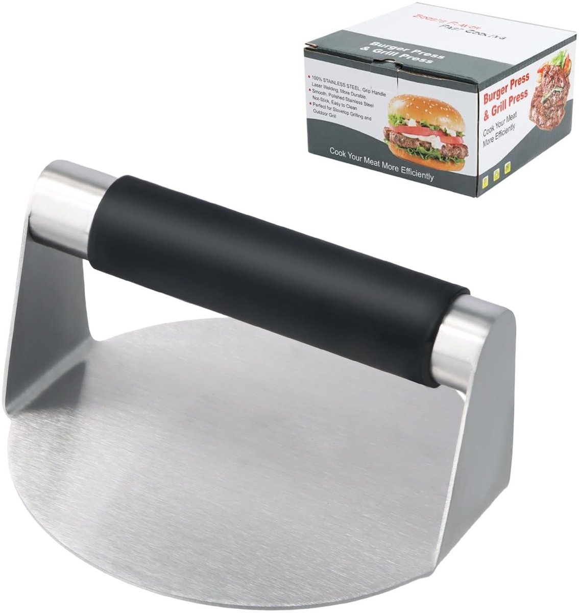 aladdien - Smash Burger Press - Professionele Ronde Vorm - 14 cm - Roestvrijstaal - Ergonomisch - Multifunctioneel - Geschikt voor Burgers en Koekjes