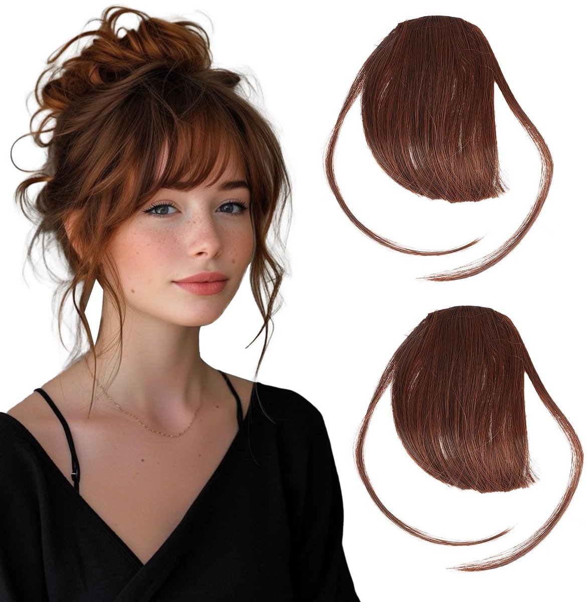 Allecto - Franse Pony Clips - Natuurlijke Neppen - Synthetische Bangs - Roodbruin - Voor Vrouwen - Haaraccessoires - Perfect voor stijlvol haar - G...