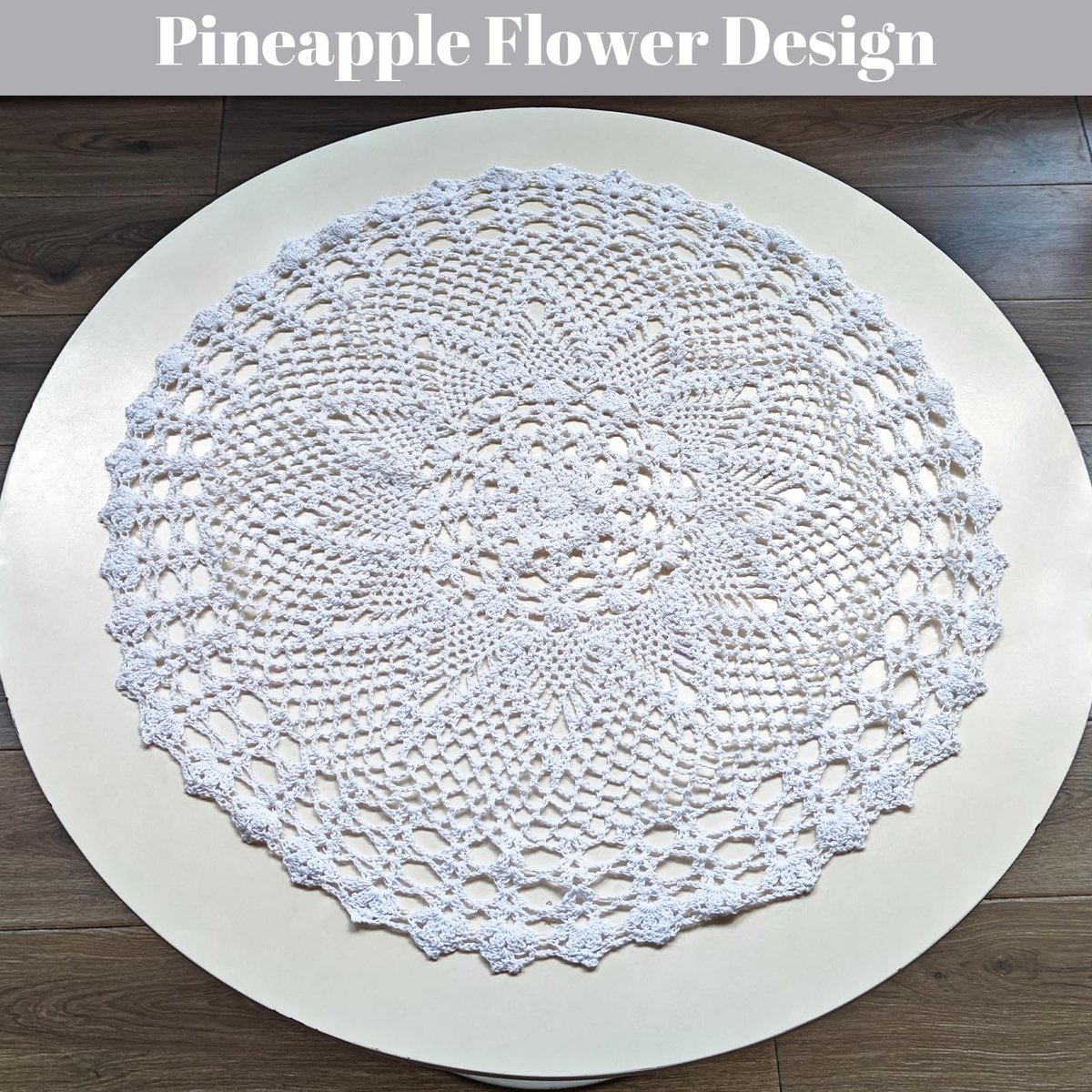 URROMA Handgemaakte Katoenen Tafelloper 60x60cm - Wit Met Ananas Bloem Kant
