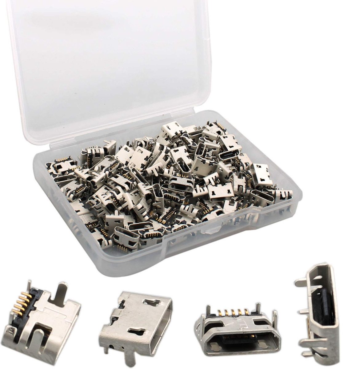 RUNCCI-YUN 100Pcs Micro USB Socket Jack Connector Type B 180° - SMD PCB Mount