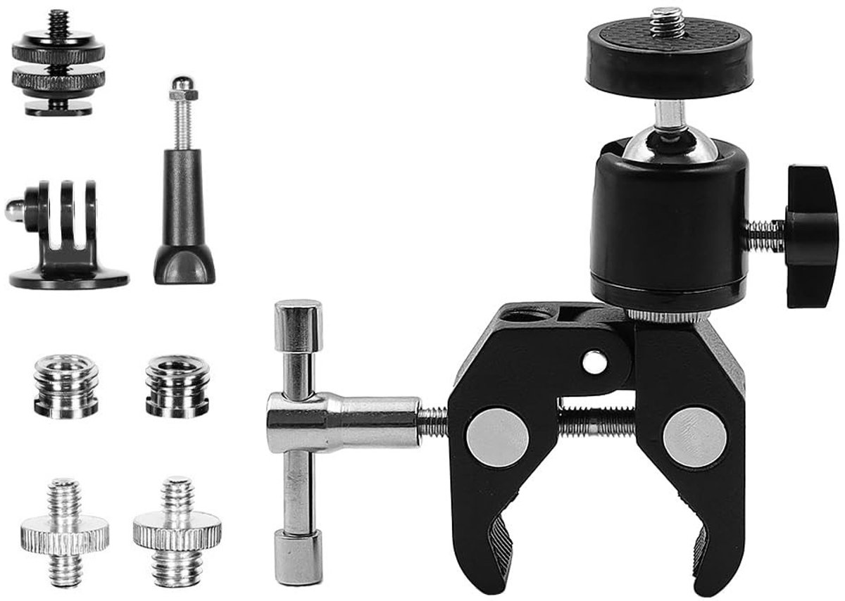 Allecto - Klem met Balhoofd - Camera Mount - Aluminium - Draad Adapter - Flitslicht - Geschikt voor DSLR-camera's