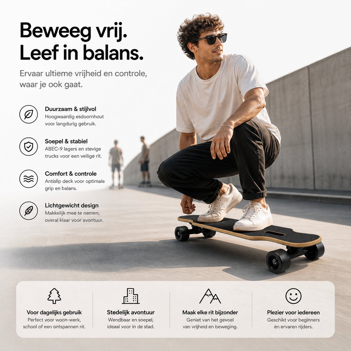 Suotu Skateboard - Longboard - 102.5x23x57.5 cm - ABEC-9 - 95A - schokabsorptie - Jongens - Meisjes - Volwassenen Skateboards — afbeelding 3