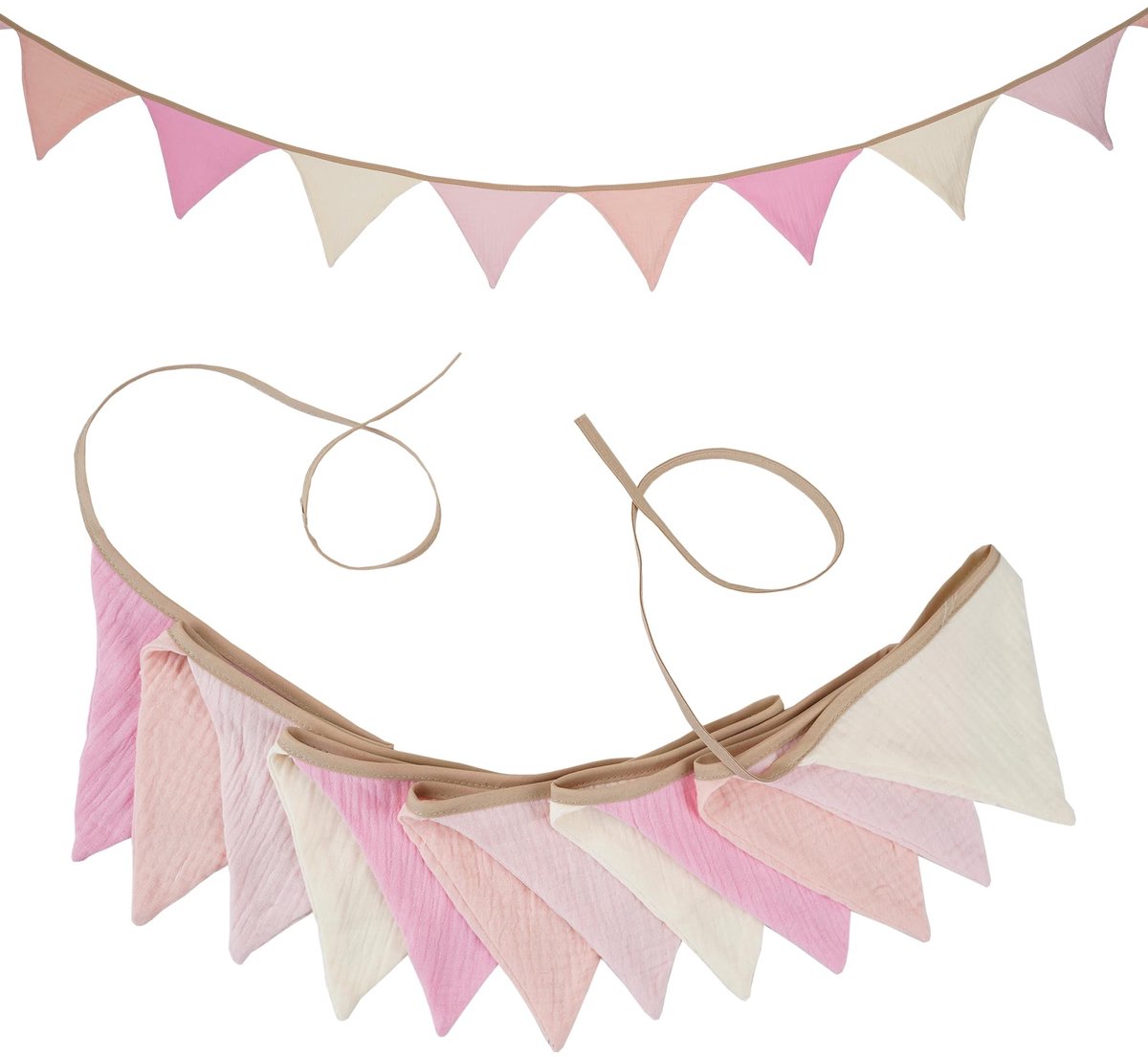 Allecto - Roze vlaggetjesslinger - stoffen slinger - decoratie voor kinderkamer - 2,8 meter - katoen - ideaal voor meisjes - stylish en kleurrijk