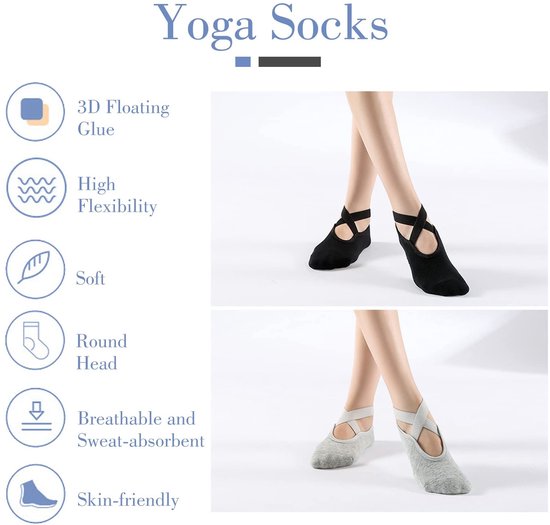 Allecto - Yoga sokken - Antislip sport sokken - Comfortabel en ademend - Zwart+grijs - Ideaal voor yoga en pilates - 2 paar voor dames en meisjes van allecto — afbeelding 5
