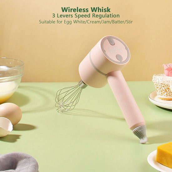ONF3 - Elektrische handmixer - Staafmixer met garde - Oplaadbaar en gebruiksvriendelijk - Roze - Vaatwasserbestendig - Perfect voor dagelijks ge... — afbeelding 2