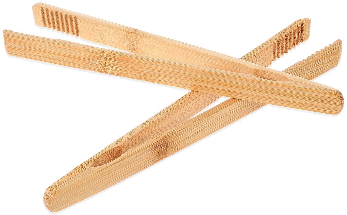 Set van 2 Bamboe Keukentangen - Houten Pincet voor Barbecue, Toast en Serveren