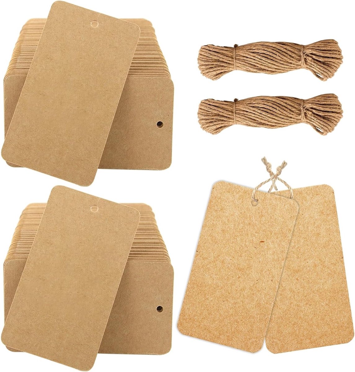 200 Stuks Kraft Papieren Cadeaulabels 9 x 5 cm - Dikke Schrijfbare Labels voor Bruiloft, Verjaardag en Kerstmis met Jute Touw