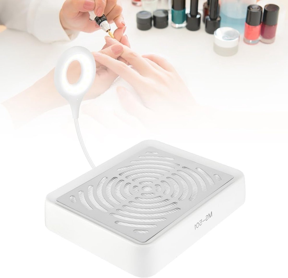 Professionele Nagelstofzuiger met LED Verlichting, Filter en Stofborstel - Stille en Krachtige Nagelafzuiging voor Thuis en Salongebruik, Verstelbare Snelheid en Inclusief Manicuredoeken
