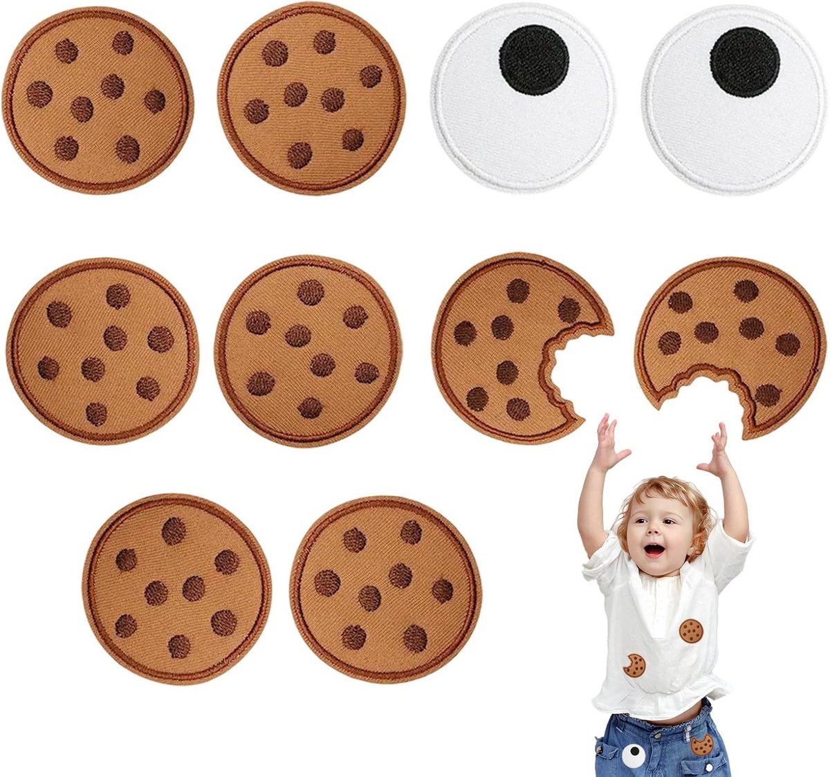 Set van 10 Strijkapplicaties voor Kostuums, Crumb Monster, Geborduurde Koekjes Patches voor Carnavalskleding en Creatieve Projecten