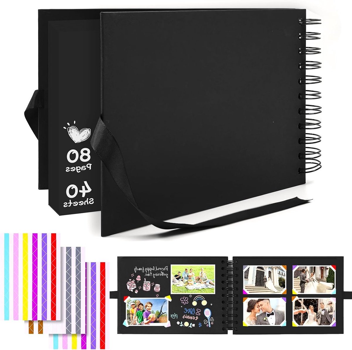 Scrapbook Fotoalbum 21.5 x 15 cm, DIY Fotoalbum met 80 Pagina's, Geschikt voor Baby, Verjaardag en Trouwerij
