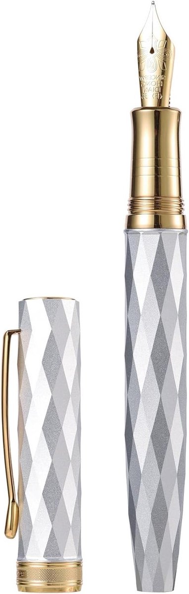 Elegante vulpen met extra fijne zachte nib, diamant geometrisch ontwerp en metalen etui, goud- en zilverplated