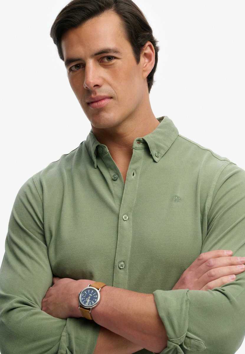 Superdry Vintage Destroy Piqué Overhemd met Lange Mouwen Heren Lange mouwen shirts Groen