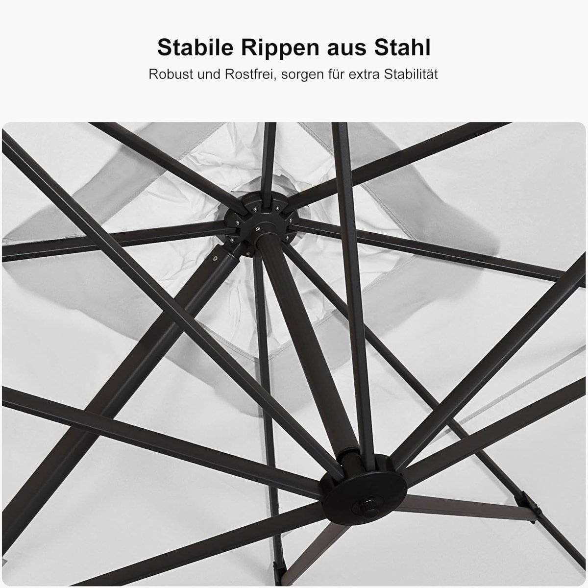 Zweefparasol 300x300 cm Aluminium Wit – Grote Vierkante Parasol met 360° Rotatie, UV50+ Zonwering, Zwengel Bediening & Stabiele Parasolstandaard – Tuin Parasol Luxe Outdoor Schaduwoplossing – Faisal