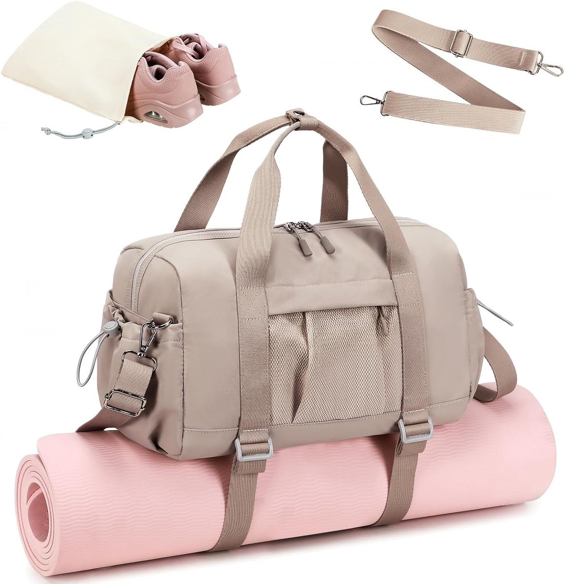Sporttas Dames - Reistas Gymtas - Sporten Yoga - Apart Schoenenvak - 20 Liter - Zandbruin