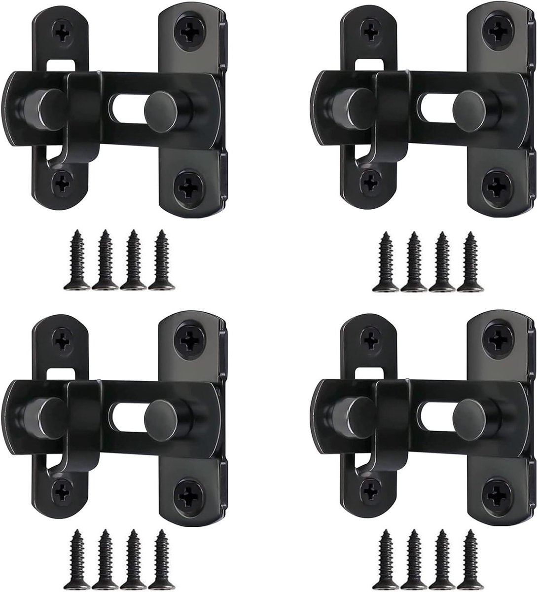 4 Stuks 90 Graden Deurslot Flip Latch 3" RVS Schuifdeurslot voor Binnen- en Buitendeuren, Raam en Kast - Zwart, Duurzaam en Veilig