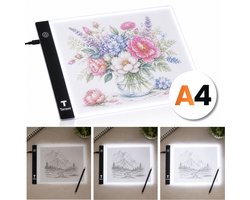 Teravo LED Lightpad A4 – Lichtbak voor Tekenen, Diamond Painting & Overtrekken – Dimbaar met 3 Lichtstanden – Ultradun Tekenbord – USB-C Inbegrepen