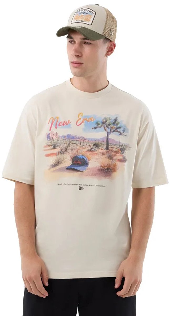 New Era Beach Graphic T-shirt Met Korte Mouwen S Man Beige