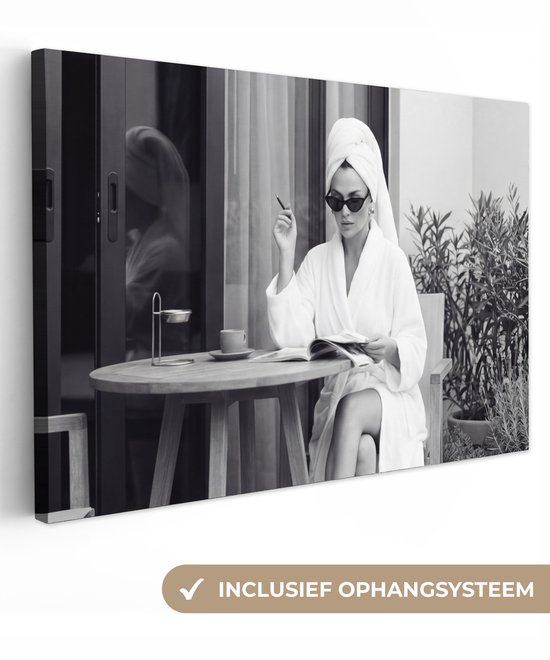 Canvas schilderij 140x90 cm - Exclusieve wanddecoratie Modern - Vrouw - Zwart - Wit - Muurdecoratie woonkamer - Slaapkamer decoratie - Kamer accessoires - Schilderijen op canvas