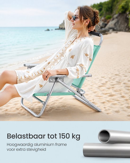 Delightness Strandstoel - Opvouwbaar - 4 Standen Verstelbaar - Strand - Buiten - Laag Zitje - Relaxstoeltje - 57x59x71cm - Groen — afbeelding 3