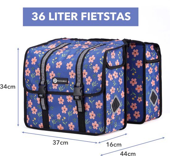 Packaway Dubbele Fietstassen - Waterdichte Fietstassen Elektrische Fiets - 36 Liter - Bleu Blossom — afbeelding 5