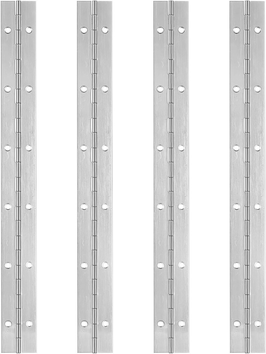 SnelShoppen - 4x Piano Scharnier 300mm RVS - Heavy Duty Continu Scharnier met Gaten voor Kastdeuren, Grote Ramen, Boten - Sterk en Duurzaam