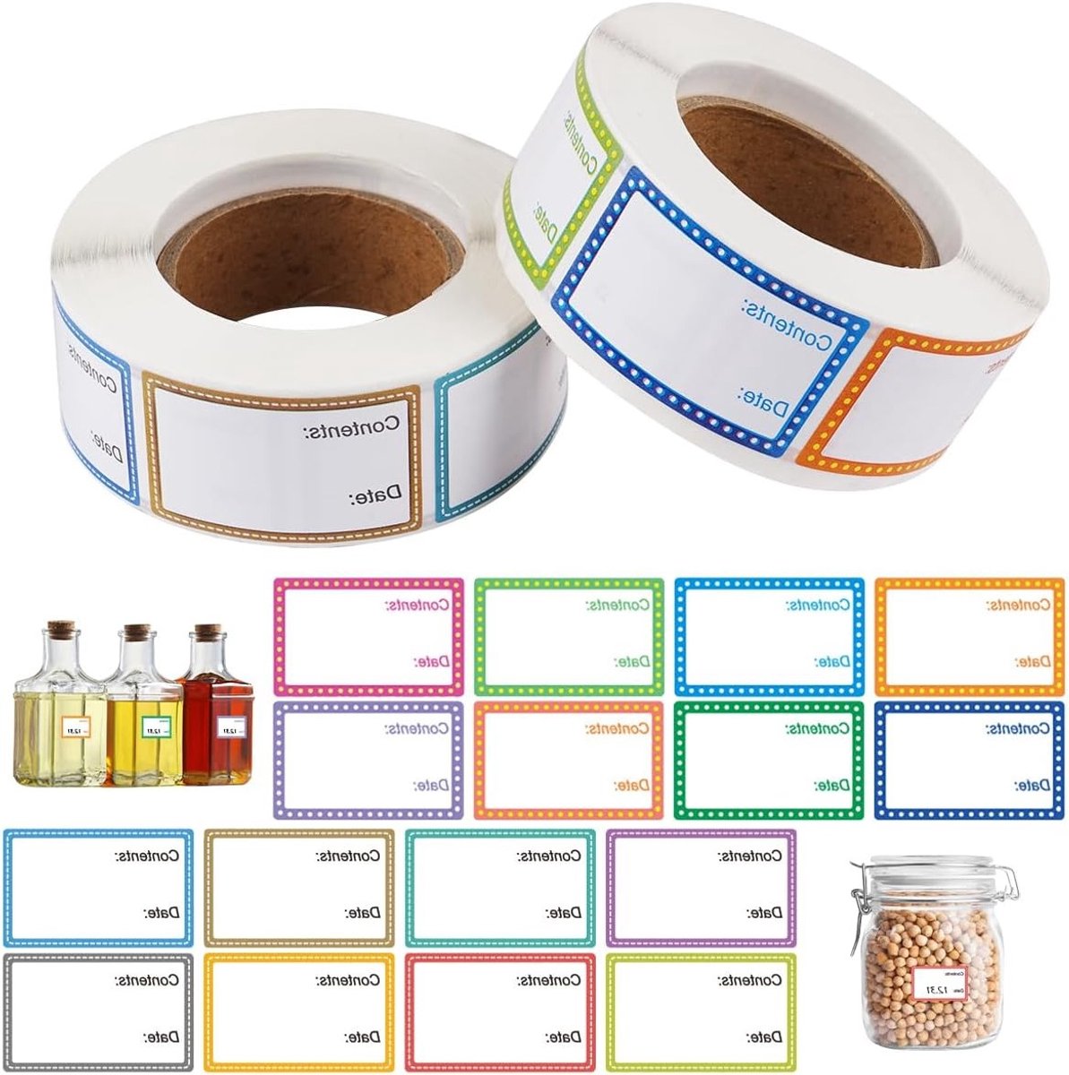 1000 Stuks Voedsel Labels Stickers - Waterdicht en Oliebestendig - Zelfklevende Datums voor Keuken, Jars en Flessen