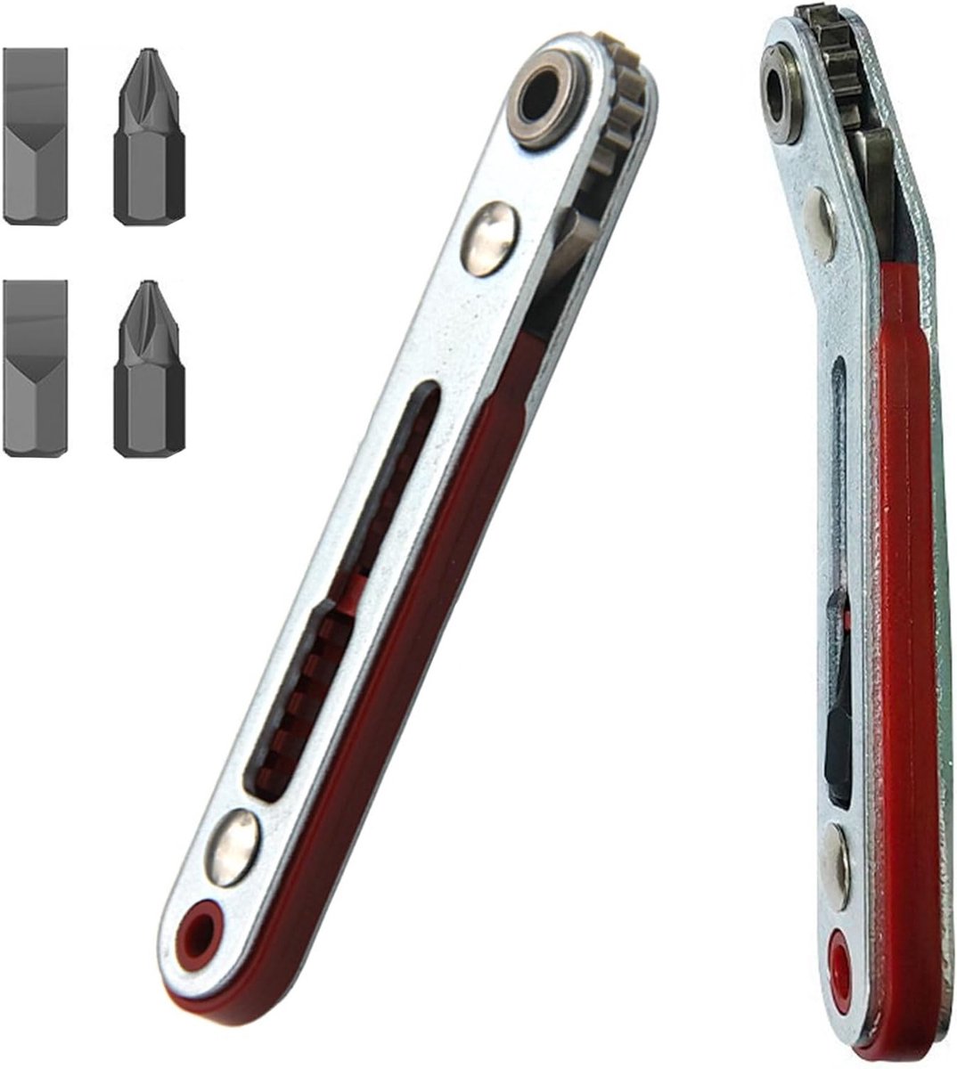 Mini Ratelsleutel Set - Plat en Elleboogkop - Bitratel - Voor Huis, Apparaten en Machines - 2 Stuks