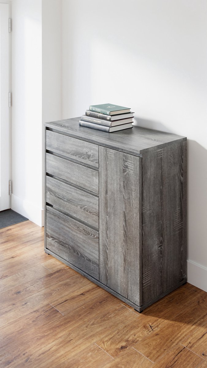Dressoir opbergkast 71x35x84 cm Sonoma grijs houten buffetkast modern dressoir met laden woonkamer slaapkamer hal multifunctionele kast | Dader