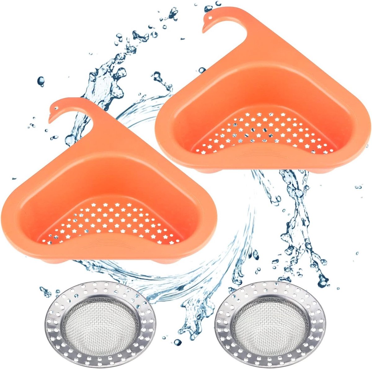 Set van 4 Afvoerfilters en 2 Driehoekige Afvoerstoppen voor Keuken en Badkamer, Ideaal voor Effectieve Afvoerbescherming en Gemakkelijk Onderhoud