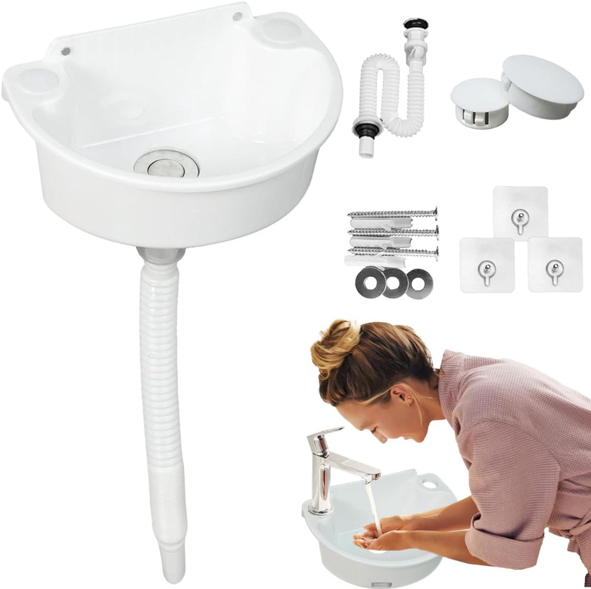 HEZIVO® Uitgietbak - Uitstortgootsteen - Spoelbak - Complete Set - Wit