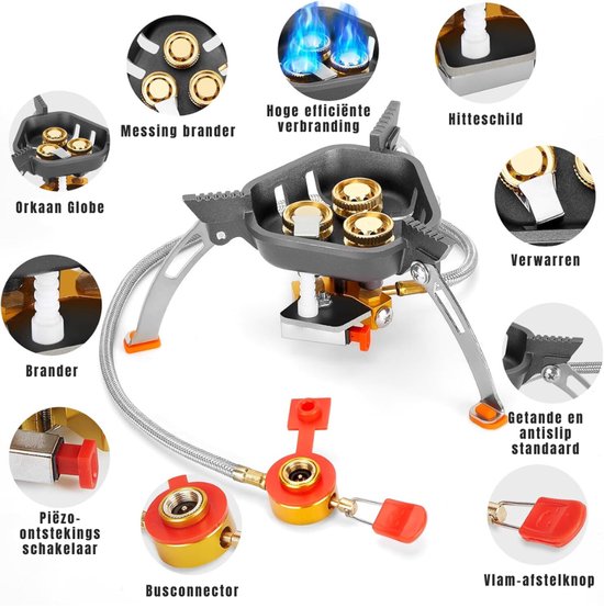 YOR® Wokbrander - Kookbrander 7200 Watt - Wok Brander - Met Slang en Regelaar - Propaan/Gas - Voor Buiten - Camping Kooktoestel Wind Proof - Zwart- 16cm x 16cm x 11cm; 510 g van Yor — afbeelding 2