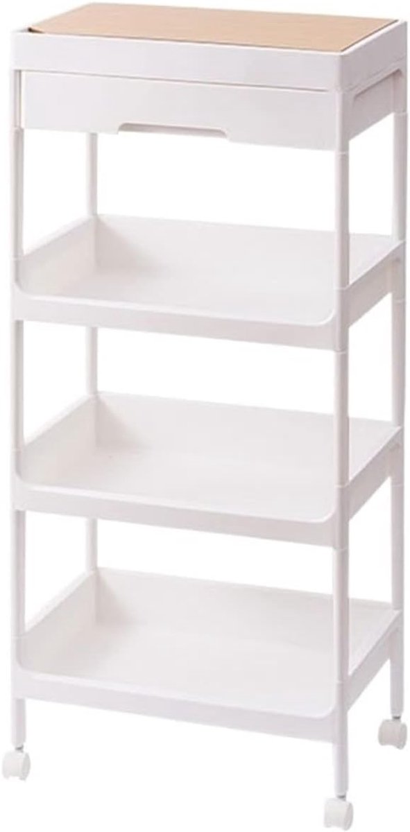 Keukenrek 4-laags Verrijdbare Opbergtrolley – Multifunctioneel Keuken & Badkamer Organizer Rek van Duurzaam PP Kunststof – Wit