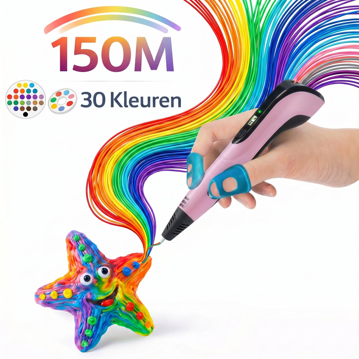 3D Pen Starterspakket XXL - 150m Vullingen in 30 Kleuren - Inclusief 3D Pen Vullingen, Tekenmat, Boek, Houder, Lader USB C,Kinderschaar, Vingercondoom & Opbergcase - Geschikt voor ABS & PLA Filament - Roze