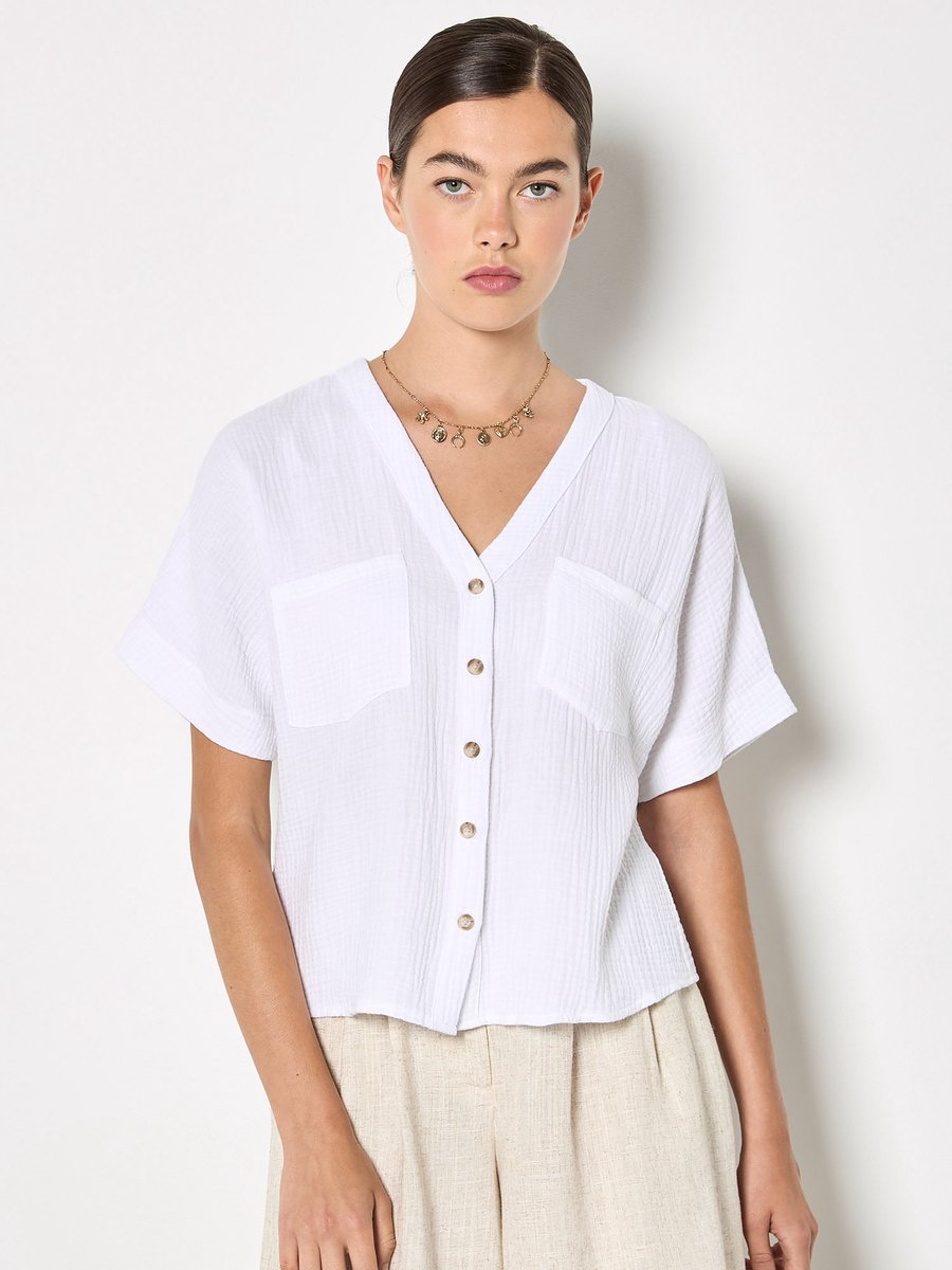 Getextureerde blouse met V-hals