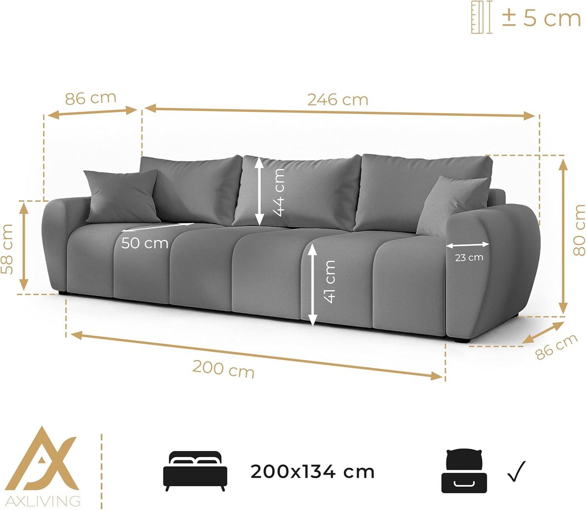 Malva Luxe 3-Zits Slaapbank met Opbergruimte en Hydrofobe Bekleding – Zwart – 246 x 86 x 80 cm – Uitklapbare Sofa Bed met T30 Comfortschuim