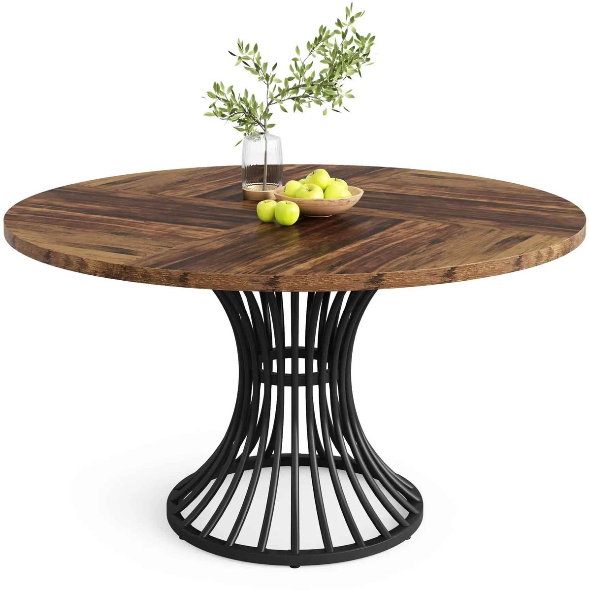 C. , R. E. CORE Ronde Eettafel voor 4 tot 6 personen - Eetkamertafel - Industriële ronde eetkamertafel - Zwart frame - Donker hout -120x75cm Chocolade