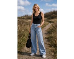 Hemd - Ribgebreid Hemdje Zwart - Tanktop - Top mouwloos - Maat S/M
