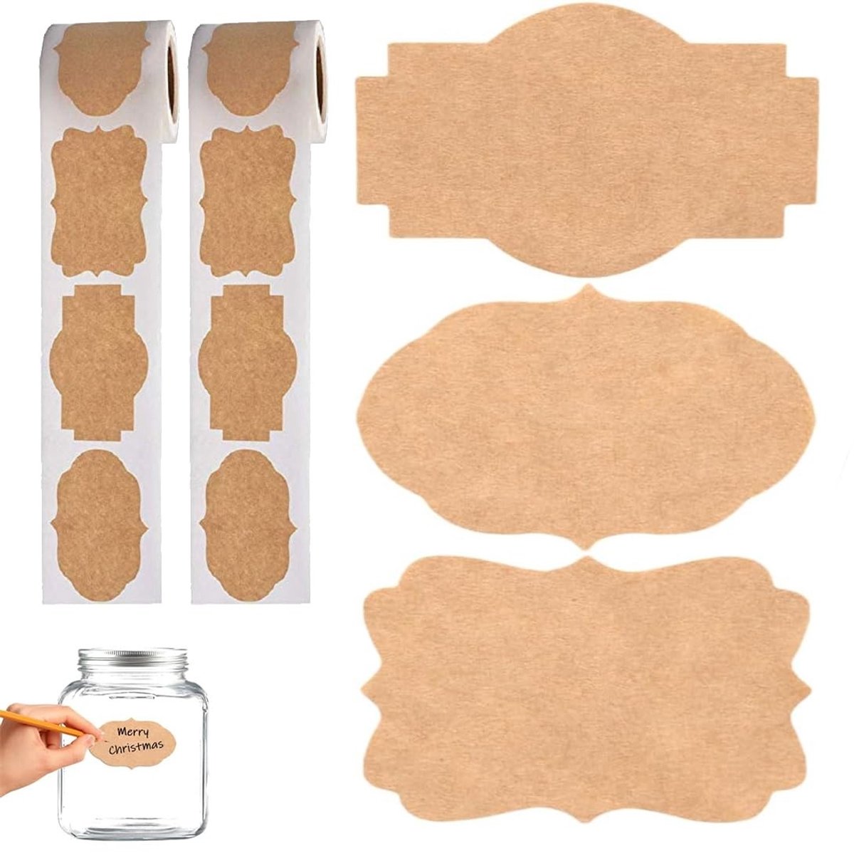 Set van 600 Zelfklevende Etiketten voor Inmaakpotten - Vintage Kraft Papier, Waterdicht en Perfect voor DIY Decoraties