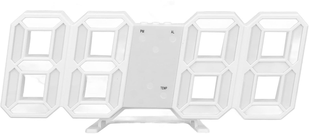 Store_8 - 3D LED Muurklok - Digitale Klok - Nachtlicht met Temperatuur - Wit woord - Stille Decor Klok - Geschikt voor Keuken en Slaapkamer