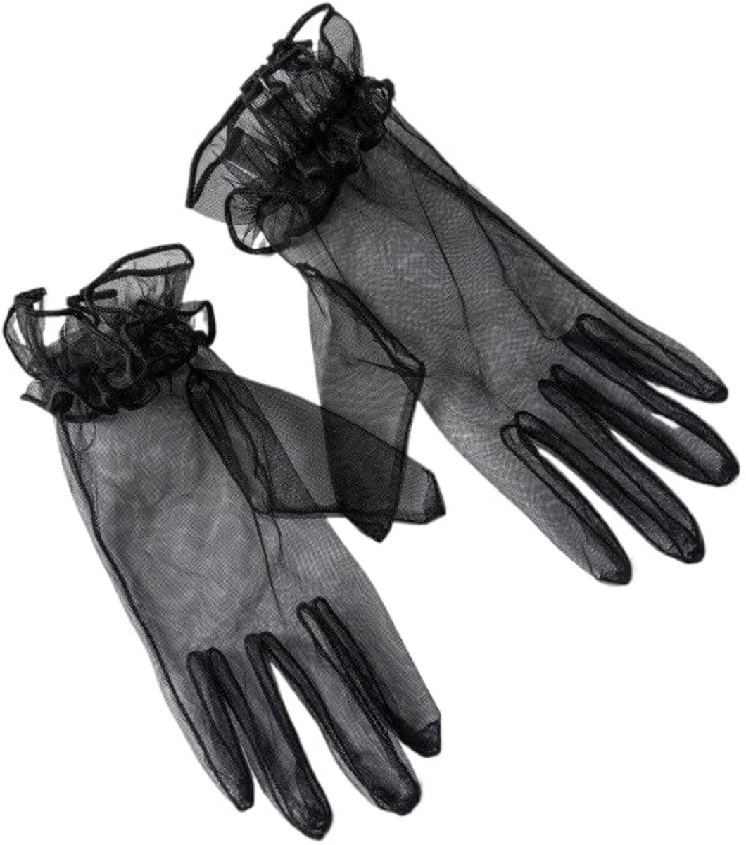 Vintage Zomer Bruids Handschoenen van Tulle - Zwarte Opera Party Handschoenen