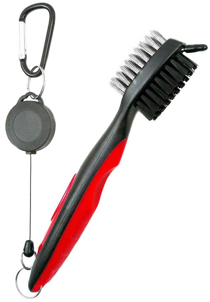 Allecto - Golf Brush - Golf Club Schoonmaakborstel - Dubbelzijdig en draagbaar - Rood - Groove Cleaner - Voor Golfer - Compact en lichtgewicht