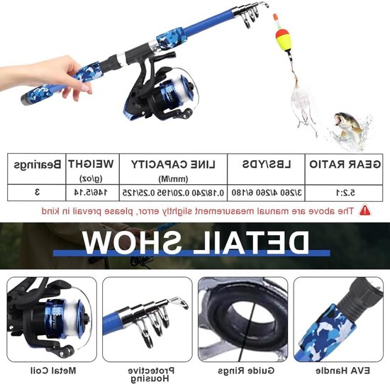 Telescopische Visspullen Set voor Kinderen, 1.8m Visshengel met Molentje en Aas, Perfect voor Beginners en Avontuurlijke Jongens en Meisjes van Merkloos — afbeelding 2