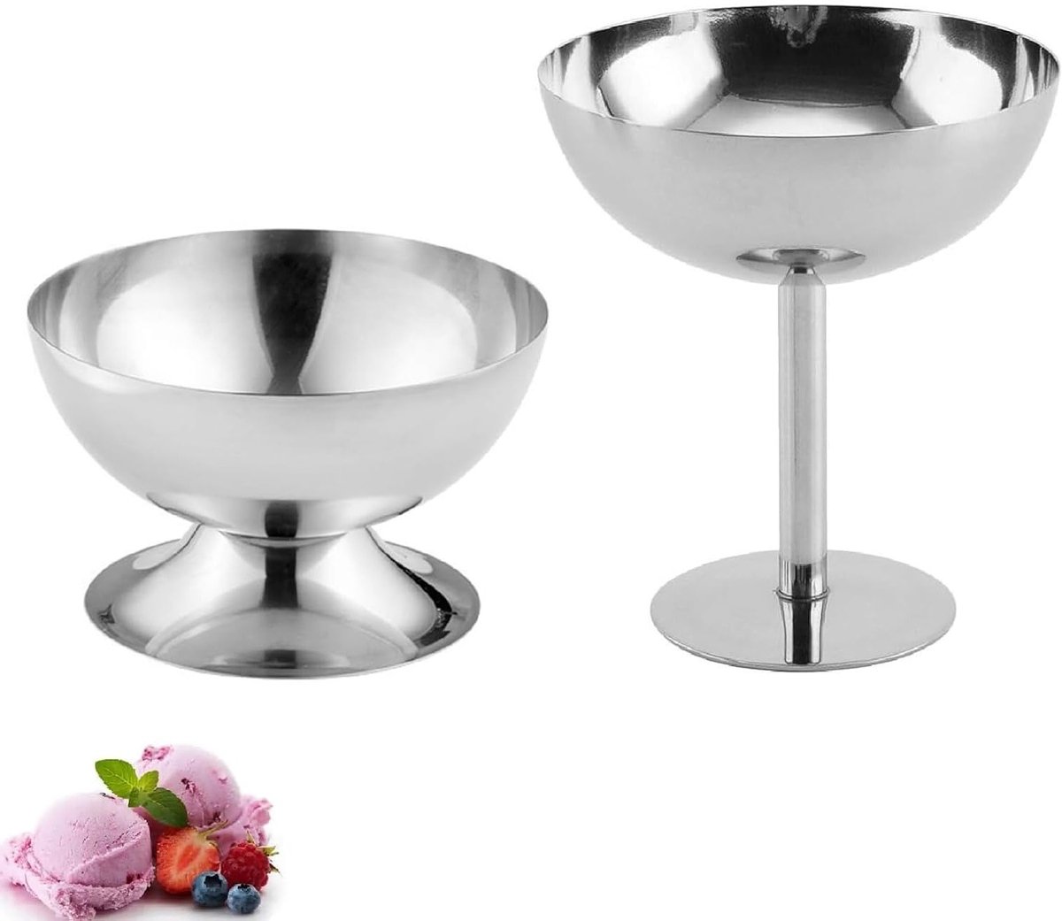 Stainless Steel Dessertkom Set van 2 - Ideaal voor Snacks, Sweets en Fruit Salades