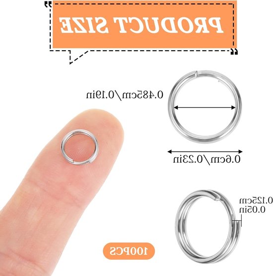 Set van 100 Kleine Sleutelhangers, Dubbele Lussen RVS Splitringen voor Sieraden, Oorbellen, Kettingen en Ambachten (6mm) — afbeelding 5