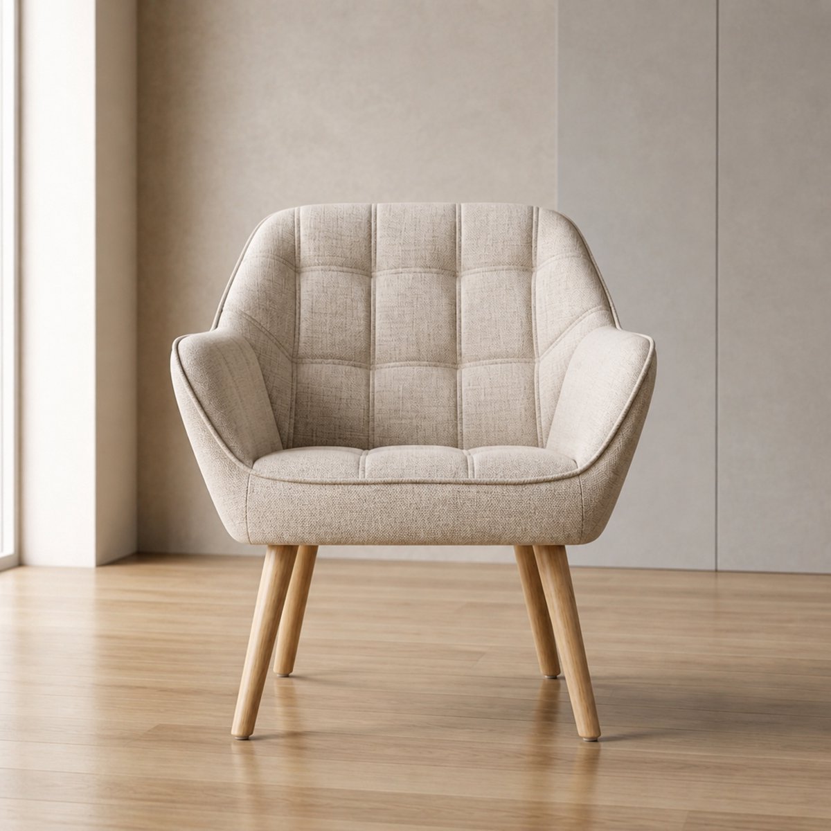 Luxe Linnen Accent Fauteuil Kuipstoel met Houten Poten – Comfortabele Lounge Stoel voor Woonkamer & Slaapkamer – Ergonomische Design Fauteuil – Ganeey