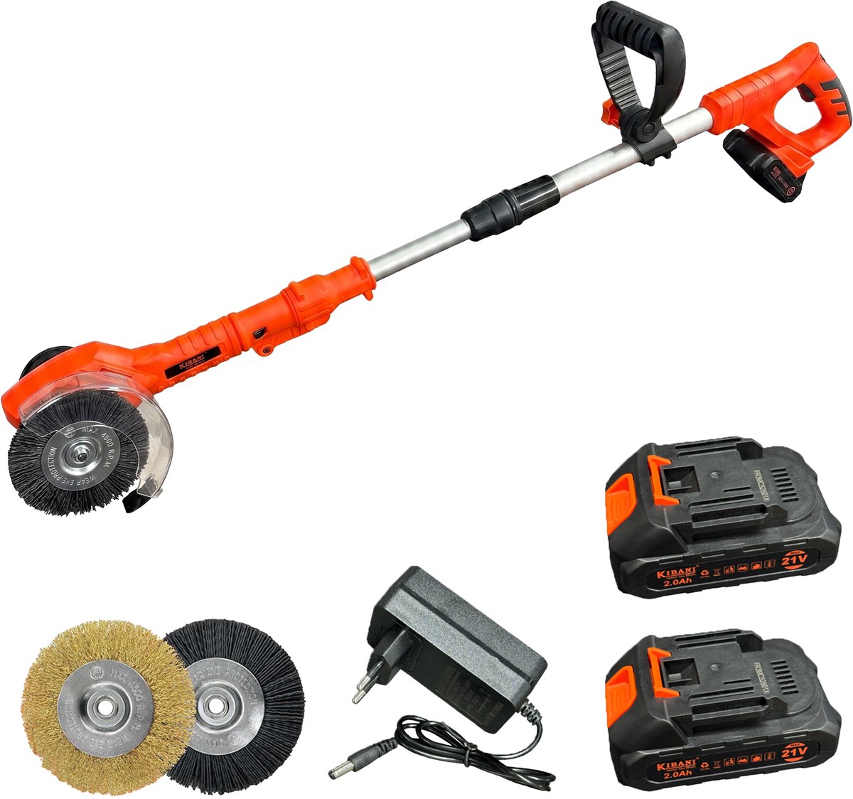 Kibani Accu Onkruidborstel 21V - Incl. 2 Onkruidborstels en 2 accu's - Onkruidborstel Nylon en Staal - Draadloze Onkruidverwijderaar - Elektrische Voegenreiniger - 180° Draaibare Kop - Ergonomisch Handvat - 2000 mAh