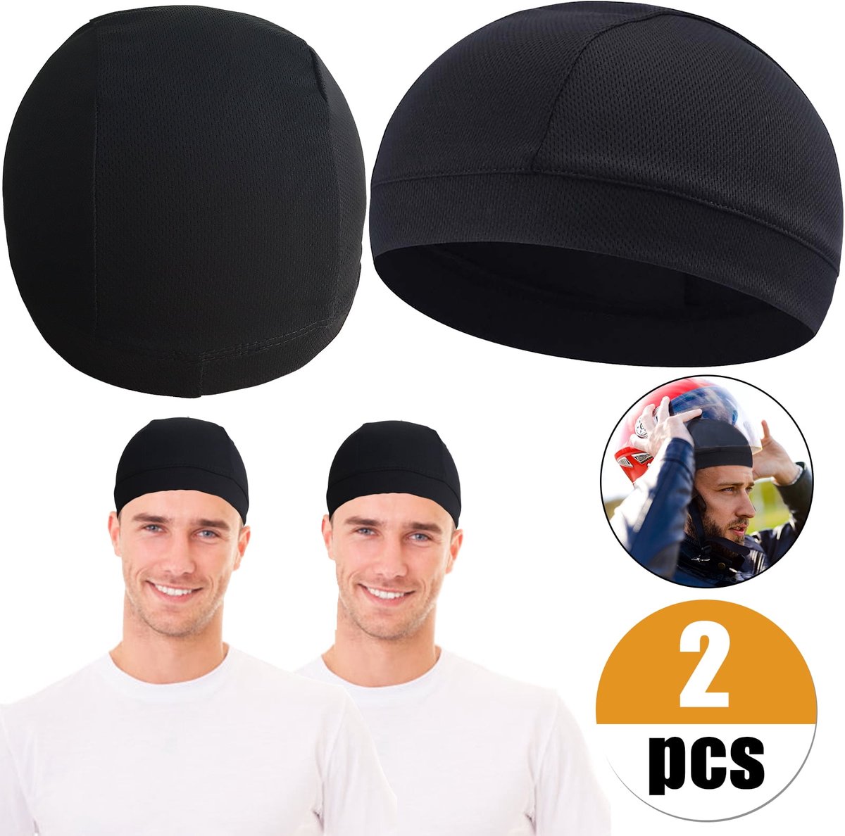 Oneay Set van 2 vochtregulerende en verkoelende hoofddeksels, gevoerde hardloopmuts, verkoelende muts, vochtregulerende gebreide muts, unisex, fietshelm hoofddeksel, ademend en sneldrogend.
