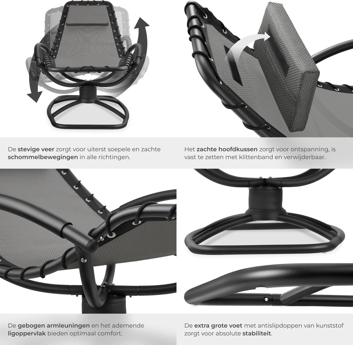 tectake® Ligstoel Toulon - Set van 2 - Ergonomische Tuinstoelen met Schommelfunctie - Zero Gravity Ligbedden voor Tuin, Terras en Balkon - Relaxstoelen met Hoofdkussen en Comfortabele Armleuningen - Ligstoelen - 120kg Draagkracht - Grijs – foto 8