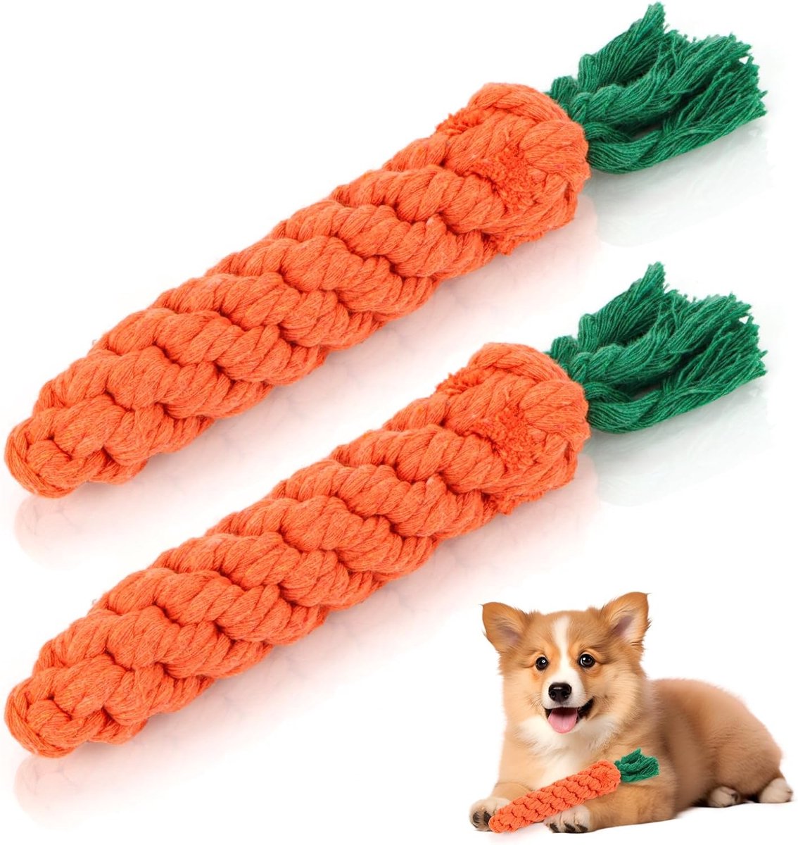 JeiibrZui Huisdierplezier Karotten - 21,5 x 3,5 cm - 2 Stuks Touw Speelgoed - Oranje - Duurzaam Kauspielzeug Voor Kleine En Middelhonden